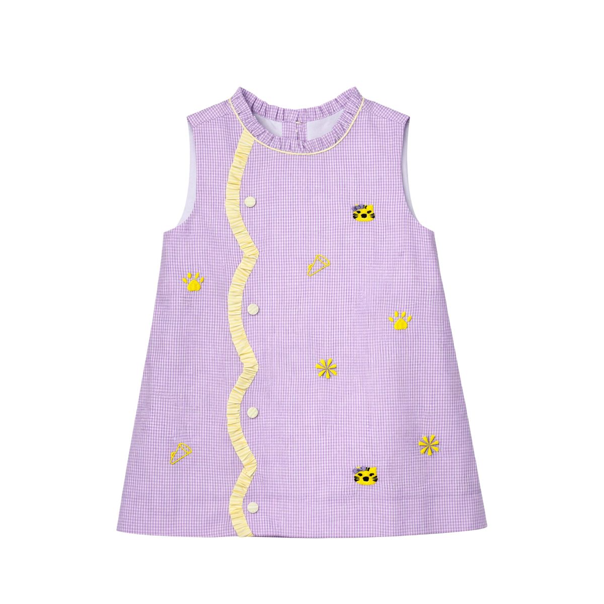 Claire Scallop Dress All Over Embroidery Purple Tigers