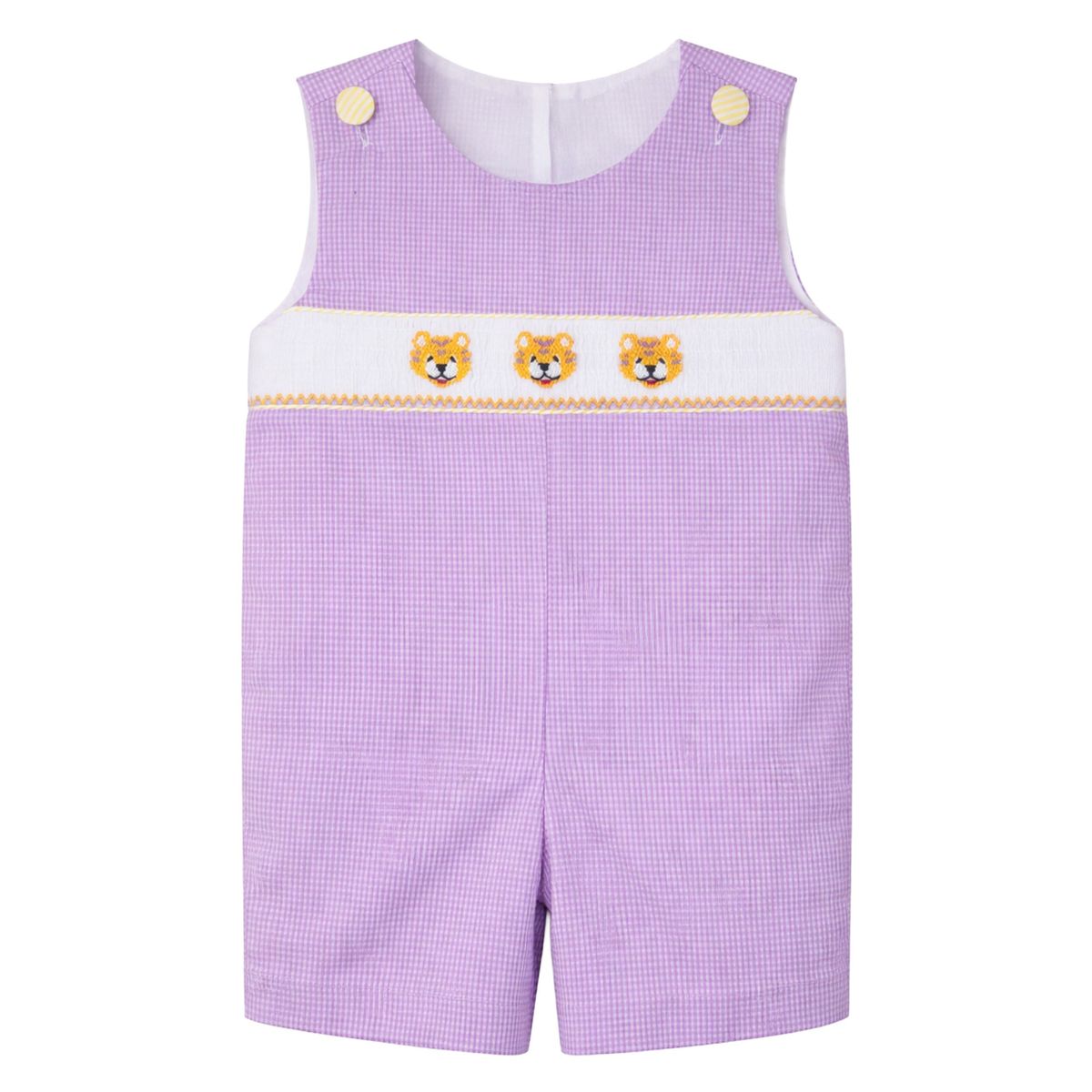 Ethan Smocked Jon Jon Purple Gingham Tiger