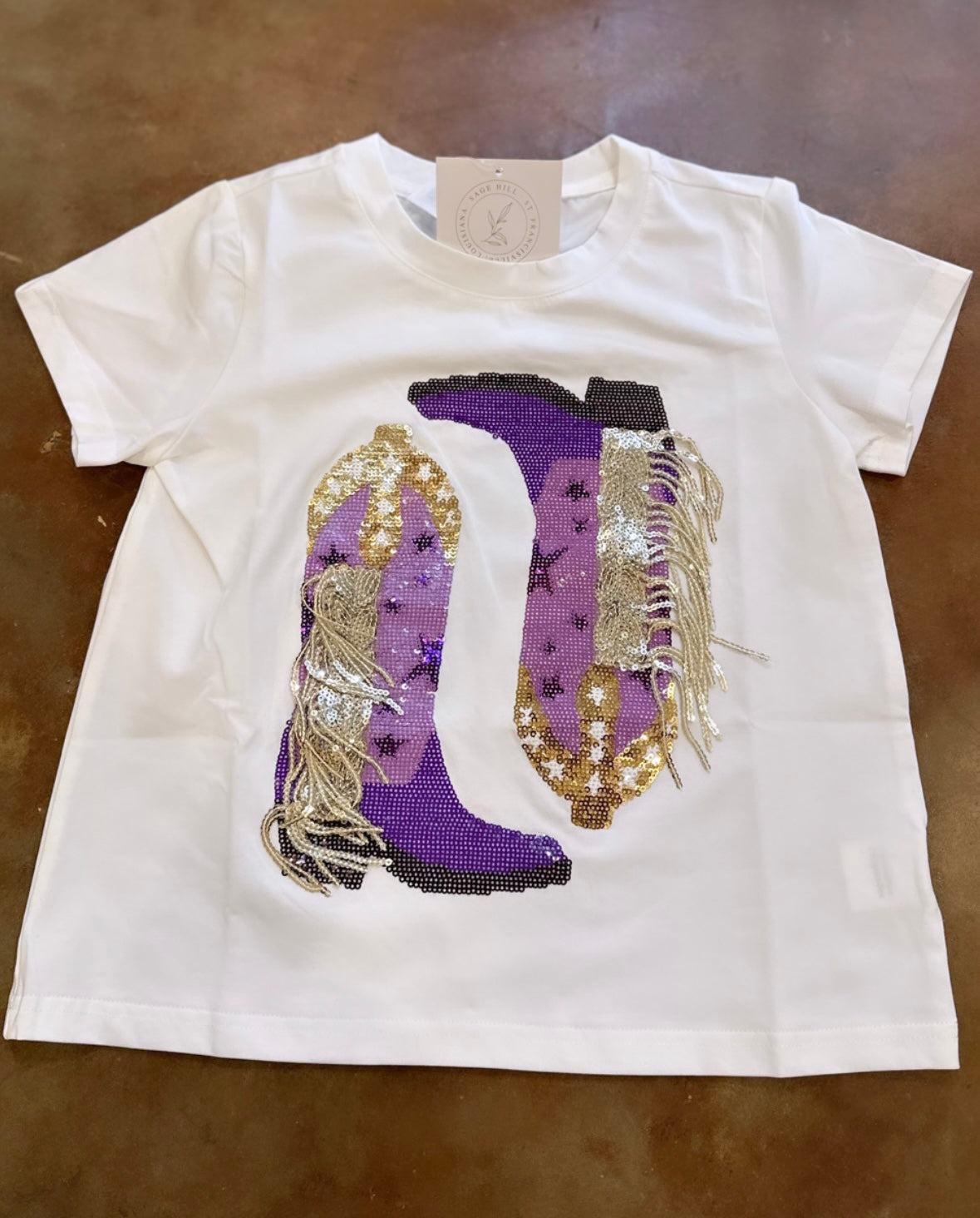 Kids Purple/Gold Fringe Boot Tee
