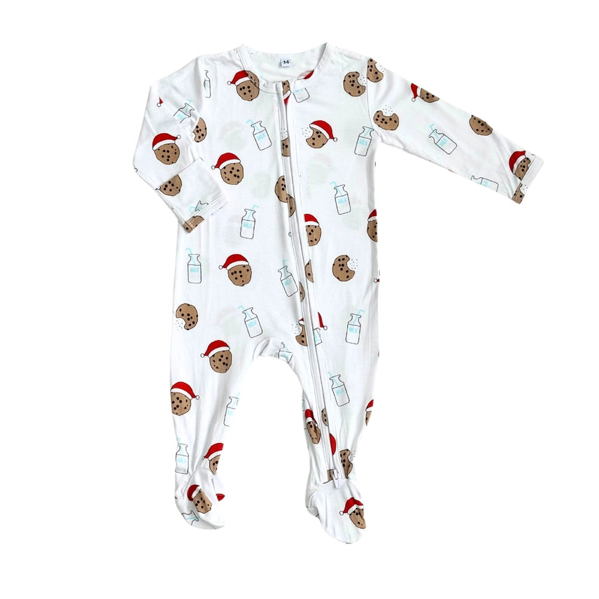 Santa's Cookie Christmas Bamboo Baby Zippered Footie Onesie