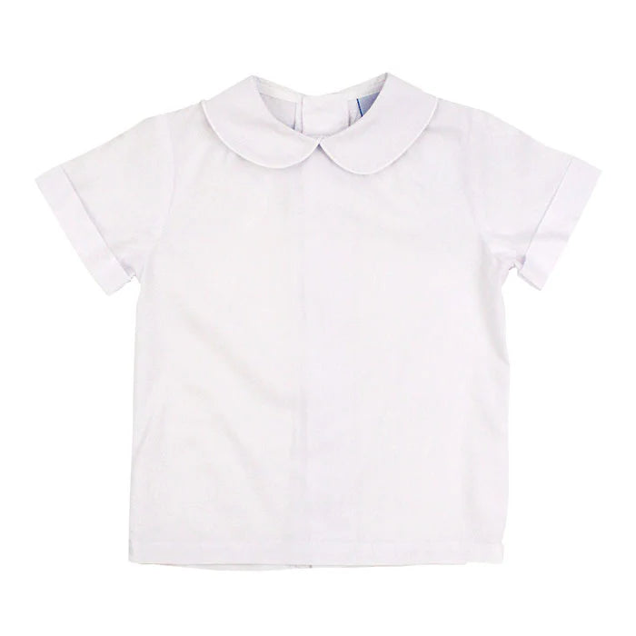 White Button Back Boys Short Sleeve Piped Shirt