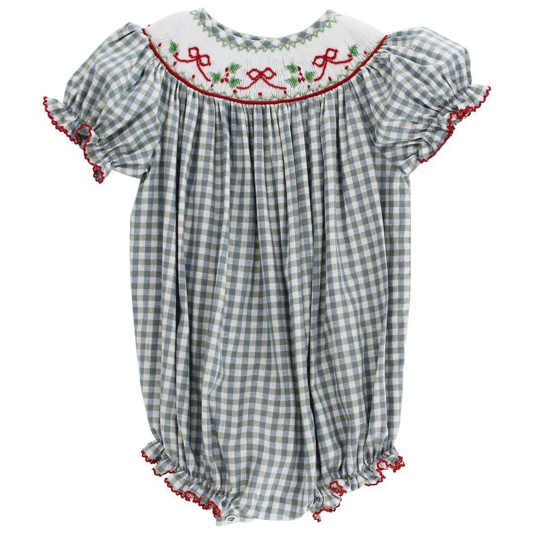 Red Bows on Gingham Bishop Short Romper