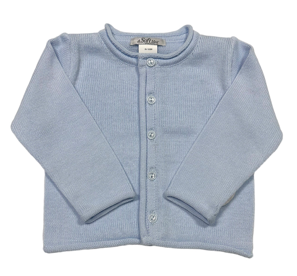 Rolled Edge Button Front Cardigan Blue
