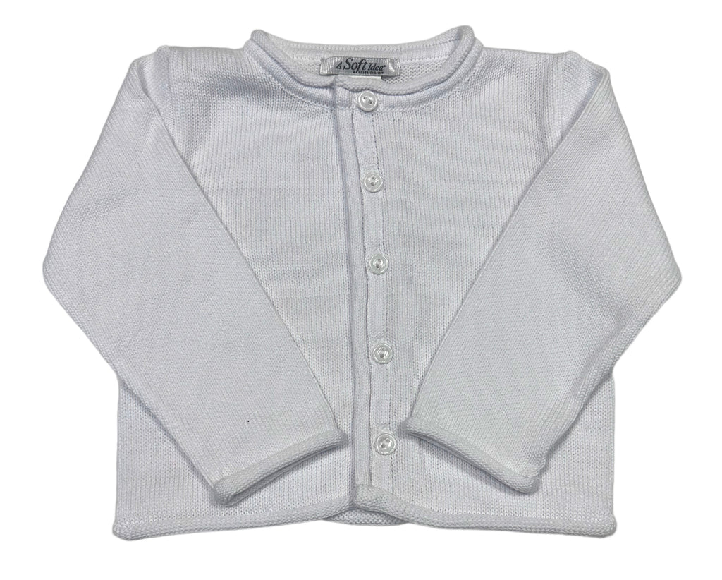 Rolled Edge Button Front Cardigan White