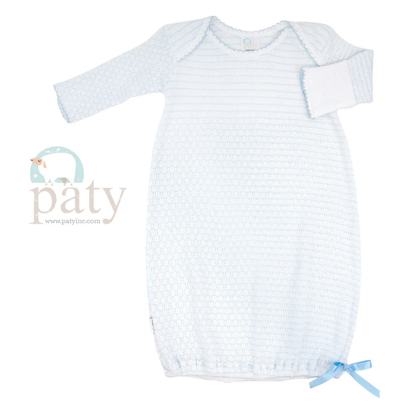 Paty Knit Overlap Shoulder Gown Pinstripe Blue with Blue Trim