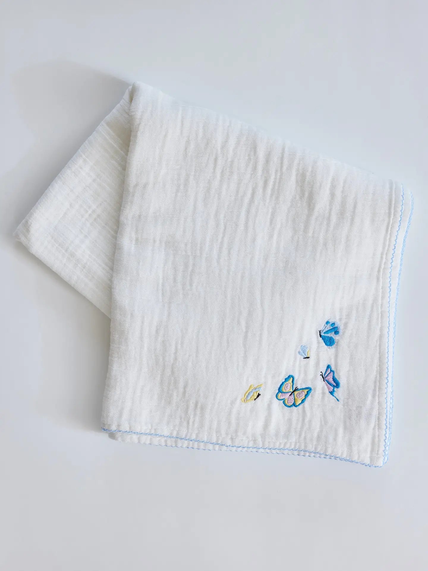 Butterfly Embroidered Shawl Blanket | White