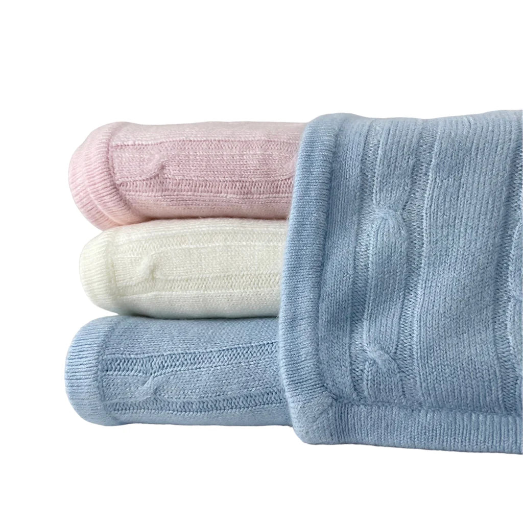 Blue Cashmere-Like Acrylic Cable Knit Blanket 30"x40"