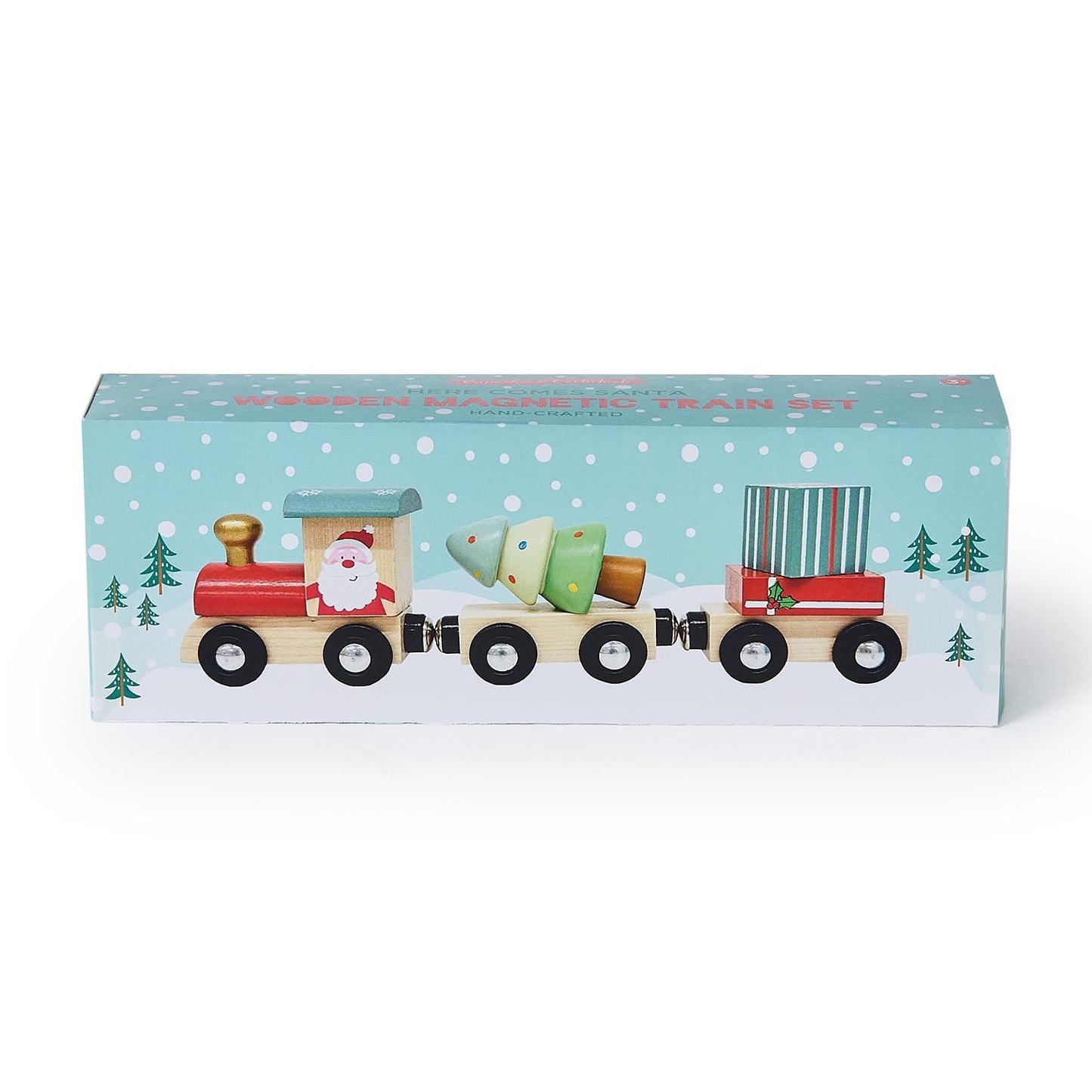 Here Comes Santa 3 Pc Hand-Crafted Wooden Magnetic Train Set