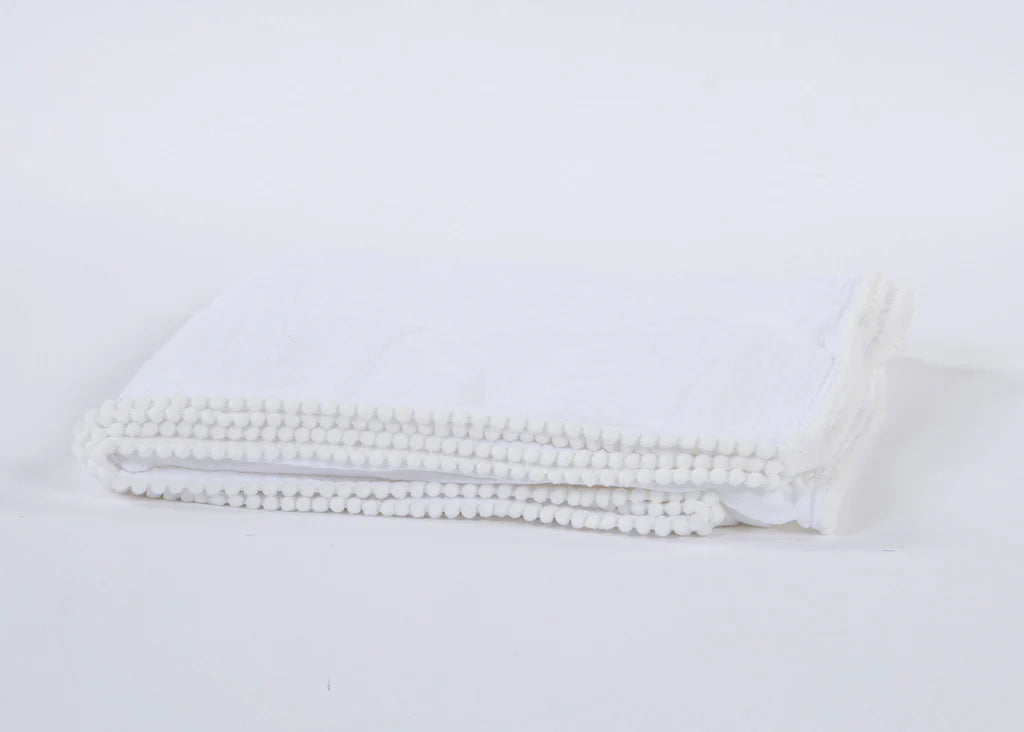 White/White Swaddle Baby Blanket with Pompom Edge 50"x50"