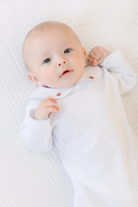 Turkey Time Sleeper & Playsuit White with Blue Picot