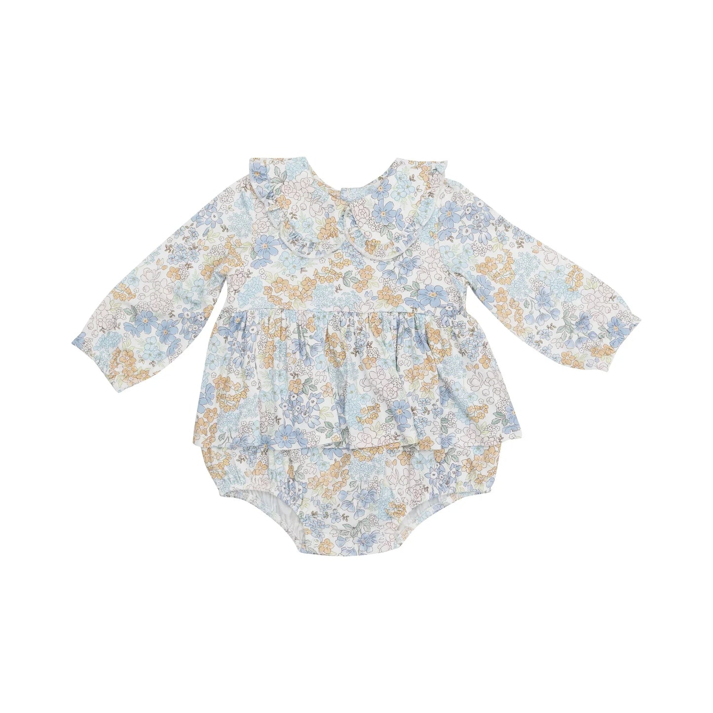 Edith's Floral Ruffled Peter Pan Collar Bubble With Skirt
