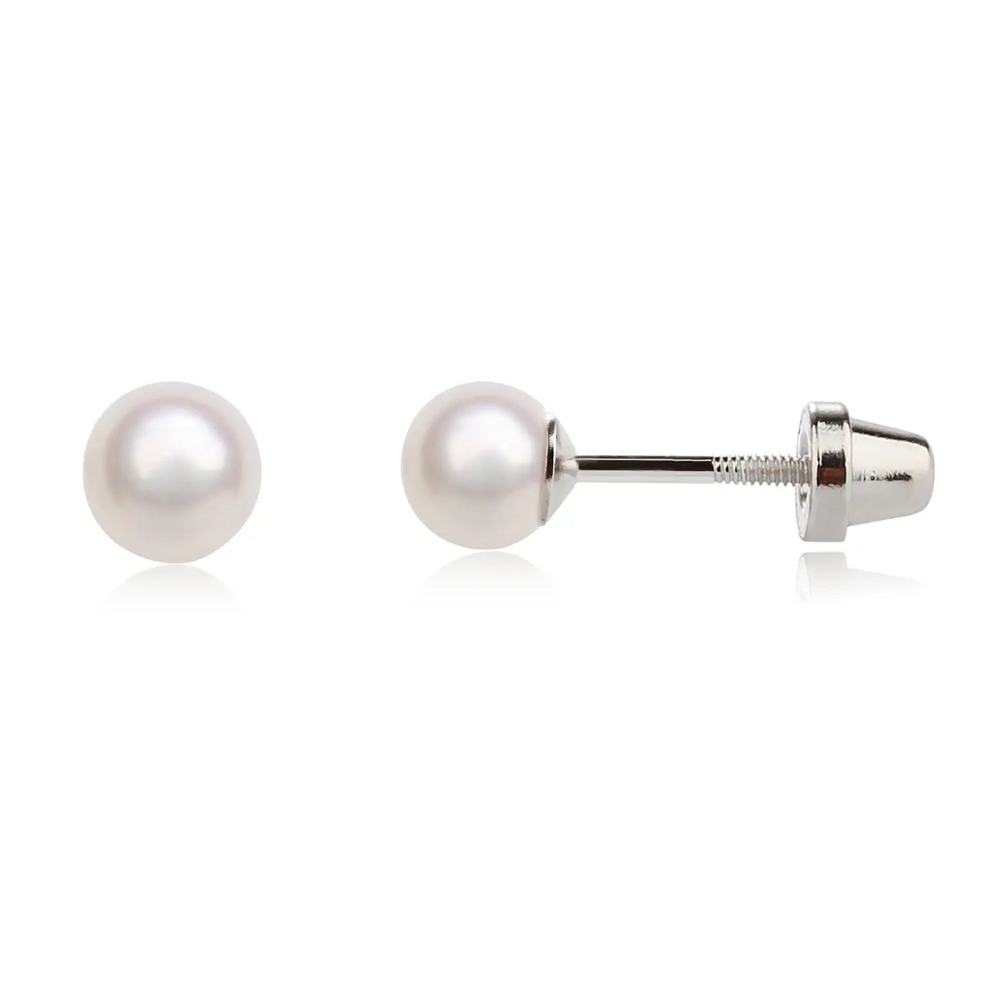 Sterling Silver Screw Back White Pearl Earrings