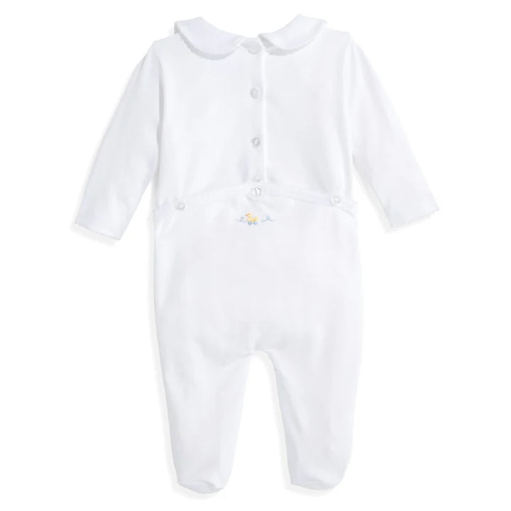 Embroidered Collar Pima Footie White with Ducks