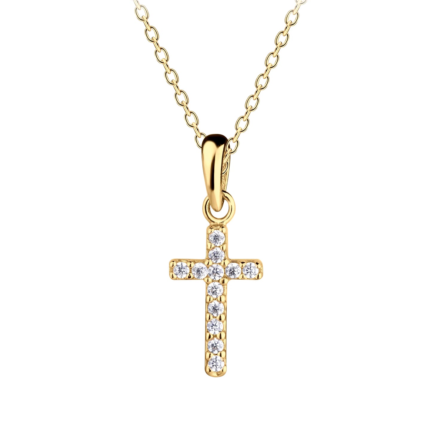 14K Gold-Plated Kids Cross CZ Necklace