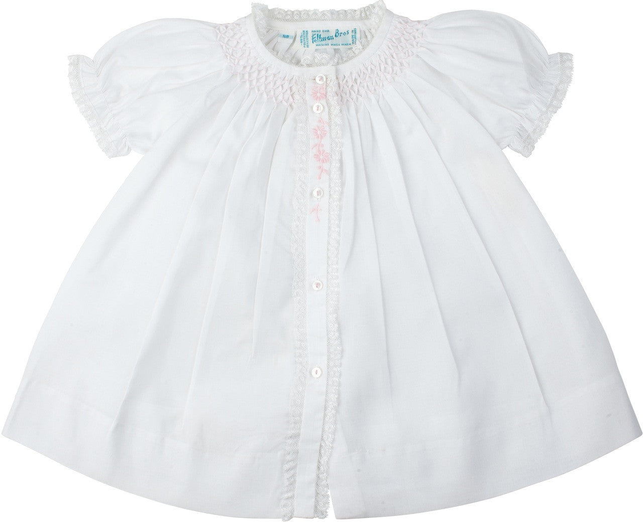 Girls Honeycomb Smocked Yoke Daygown White