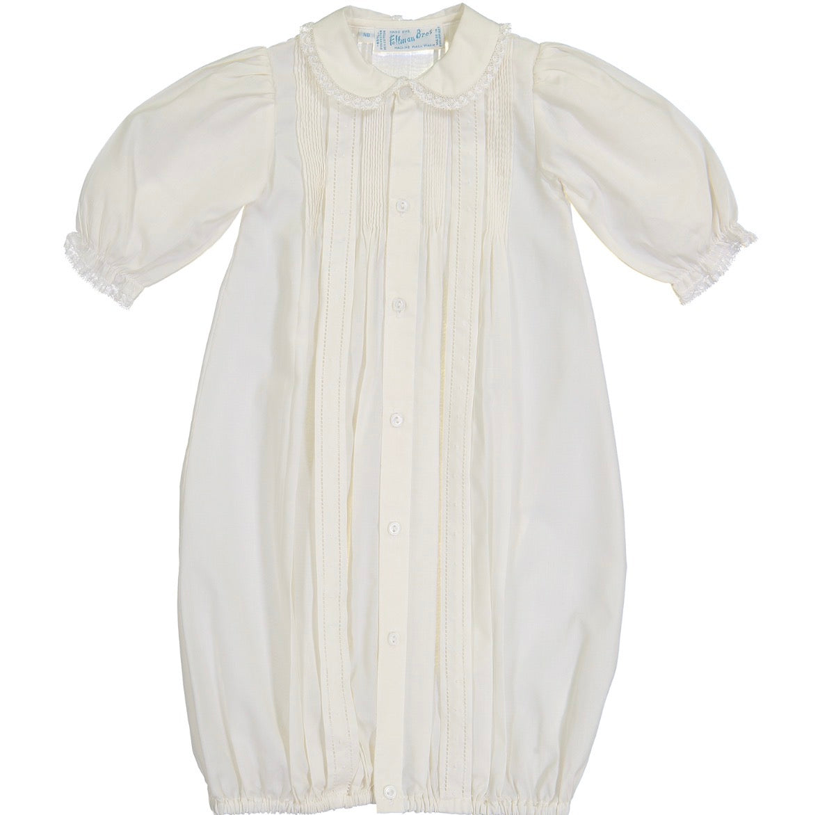 Ivory Girls Pintuck & Lace Take Me Home Gown with Bonnet
