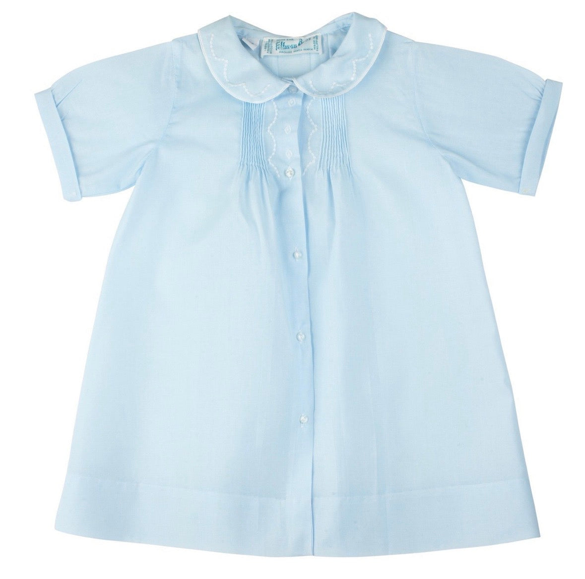 Blue Boys Embroidered Collar Folded Daygown