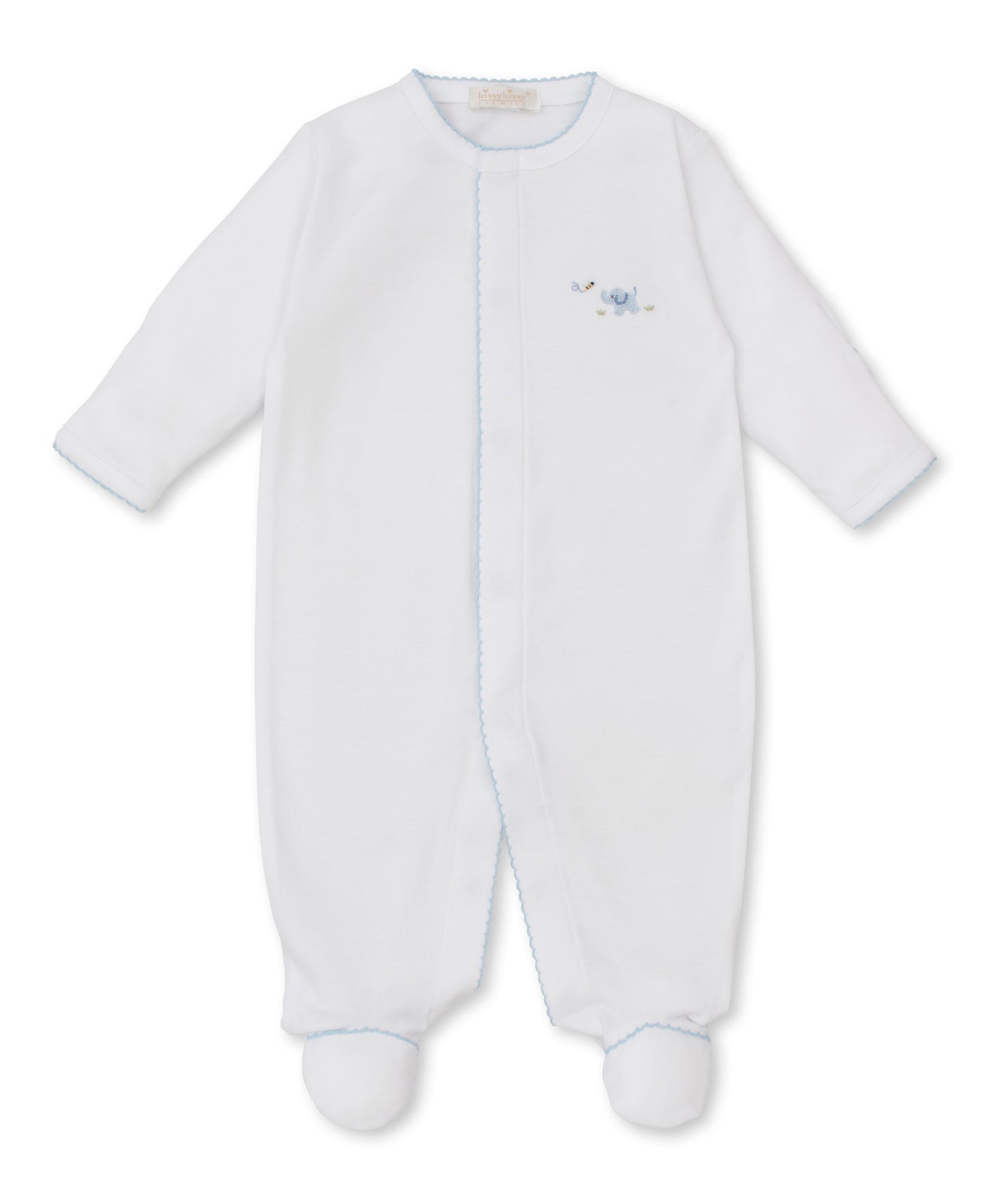 Premier Elephant Footie w/ Hand Embroidery White/Lt Blue