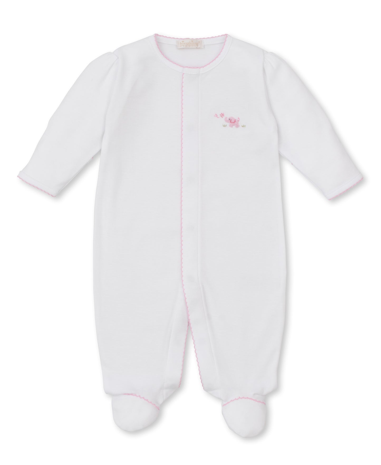 Premier Elephant Footie w/ Hand Embroidery White/Pink
