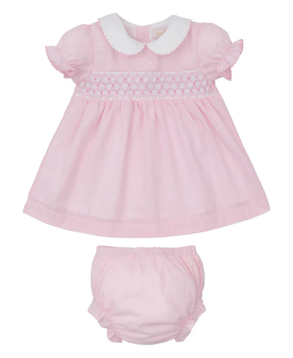 Woven Dress Set w/ Hand Smk Pink