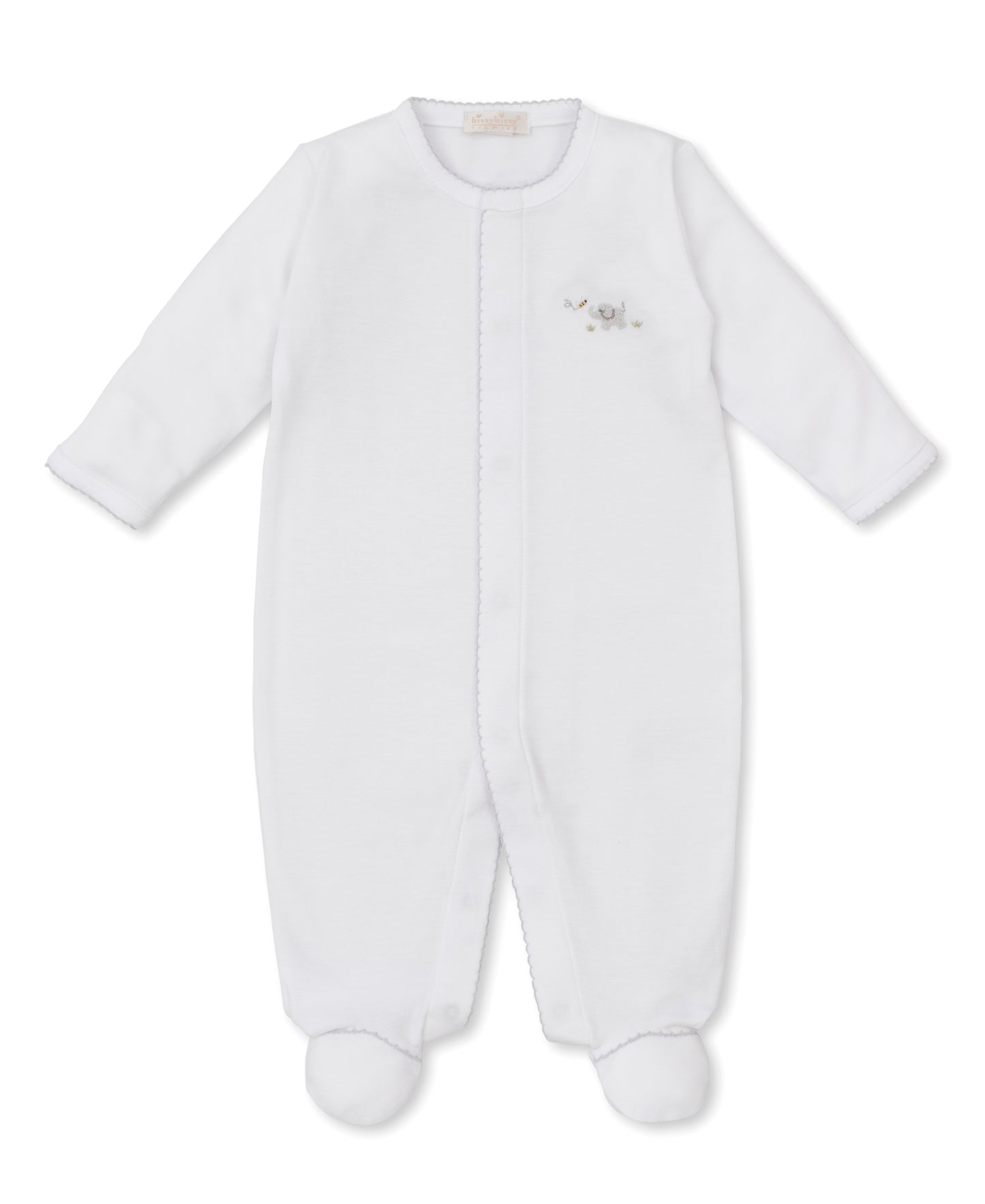 Premier Elephant Footie w/ Hand Embroidery White/Silver