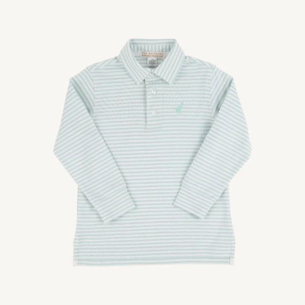 Prim and Proper Polo LS Pima Old Greenwich Green Stripe/Old Greenwich Green