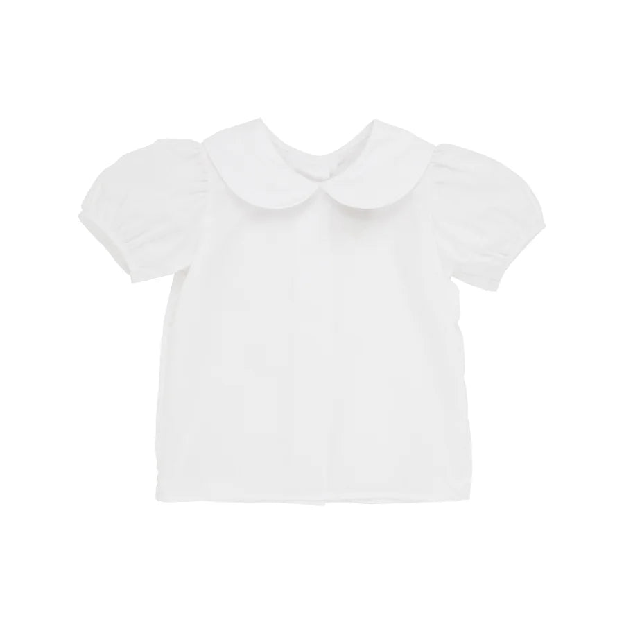 Maudes Peter Pan Collar Shirt Pima w/ Ruffle SS White
