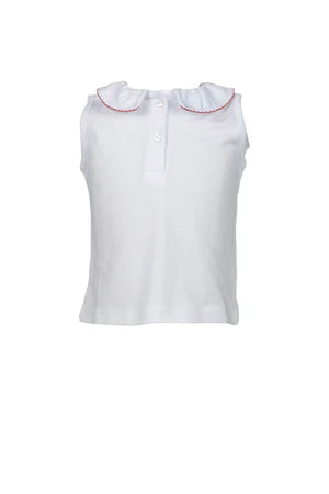 Ruffled Peter Pan Sleeveless Shirt Red Trim