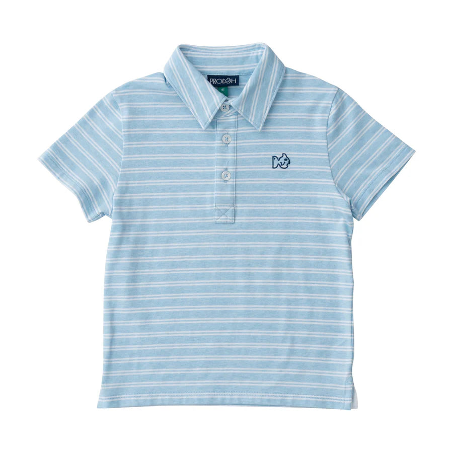 Boys Short Sleeve Too Cool for School Heathered Polo Light Blue Stripe