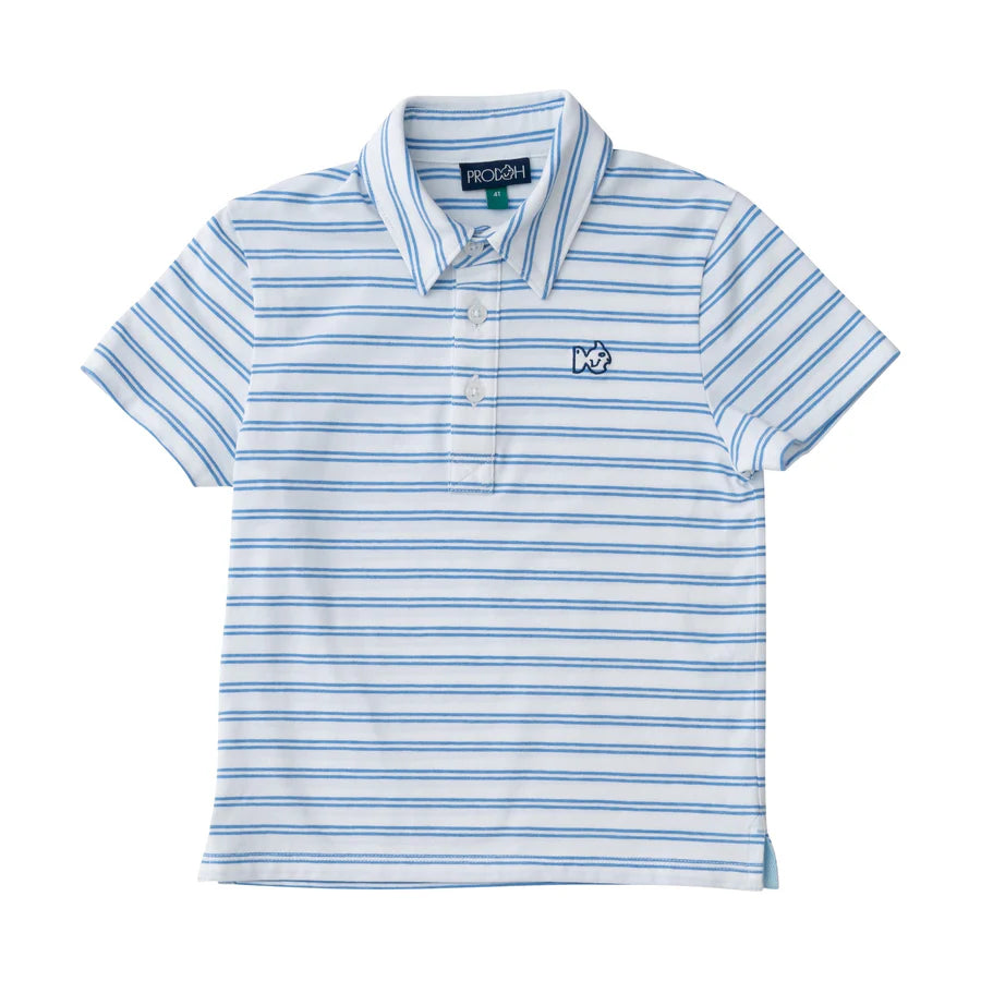 Boys Short Sleeve Too Cool for School Heathered Polo Blue White Stripe