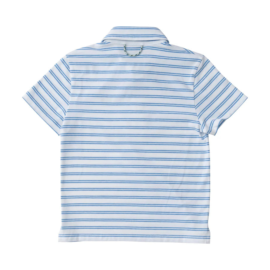 Boys Short Sleeve Too Cool for School Heathered Polo Blue White Stripe