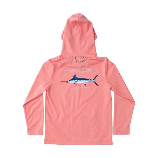 Kids Pro  Performance Hoodie Fishing T shirt Coral Marlin