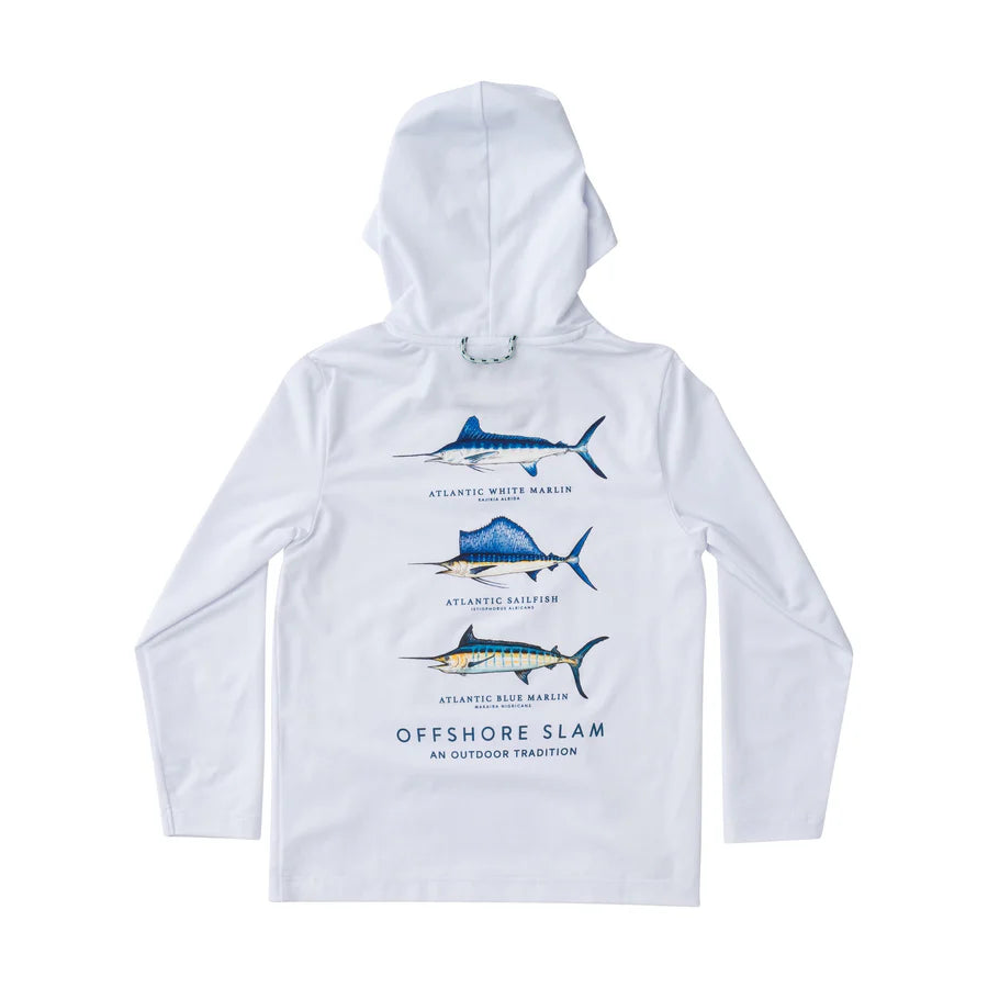 Kids Pro Performance Hoodie Fishing T shirt White Three Fish