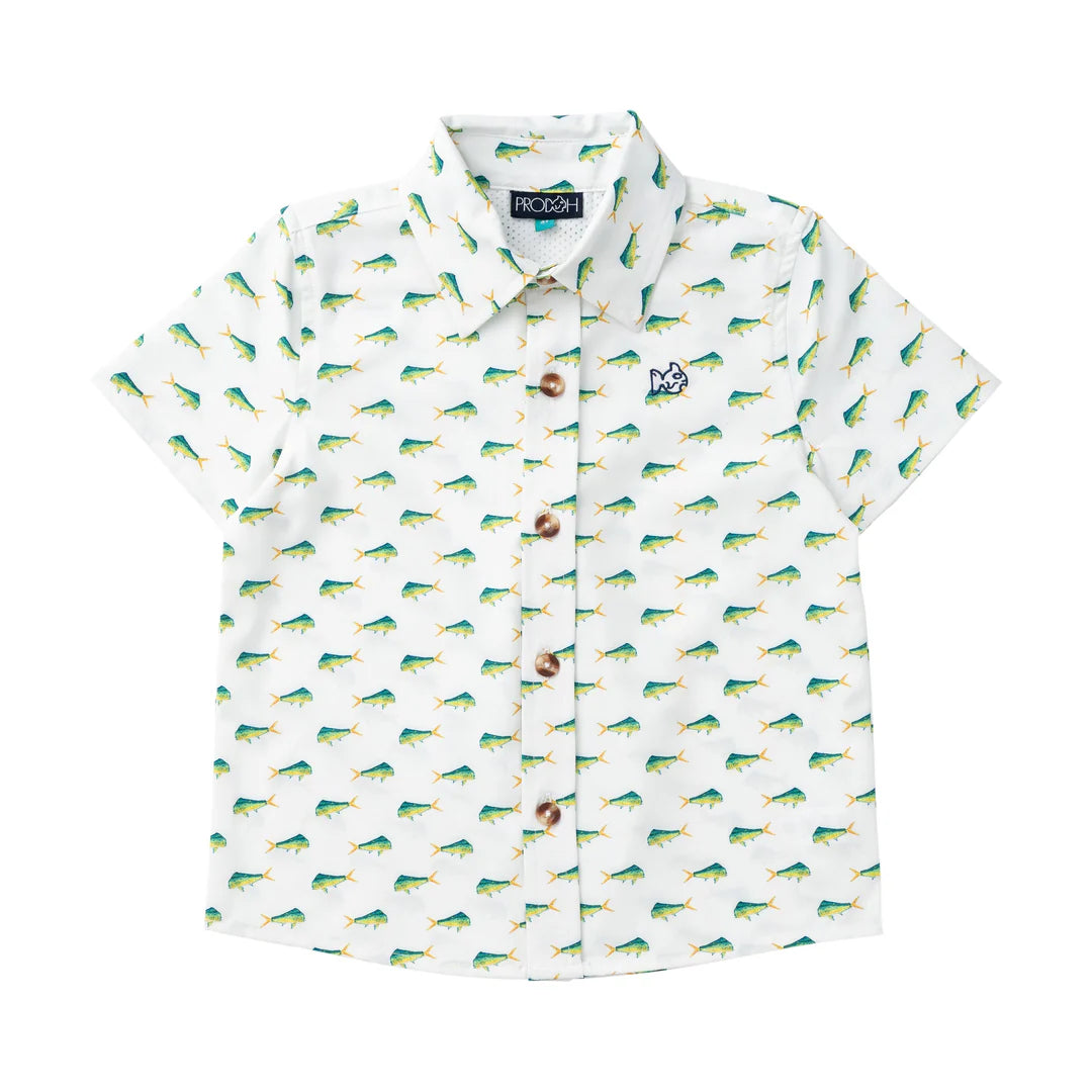 Short Sleeve Button Down Shirt Mahi Mahi Print