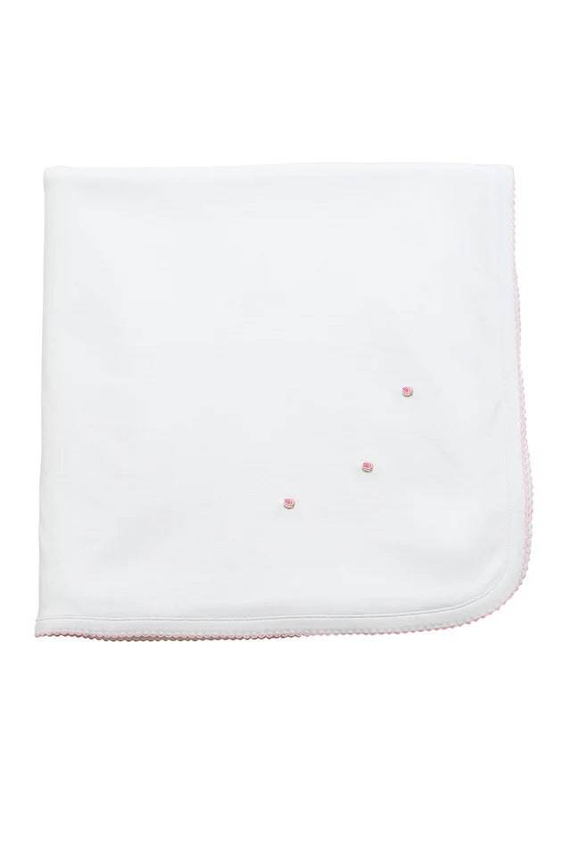 Knit Blanket White with Pink