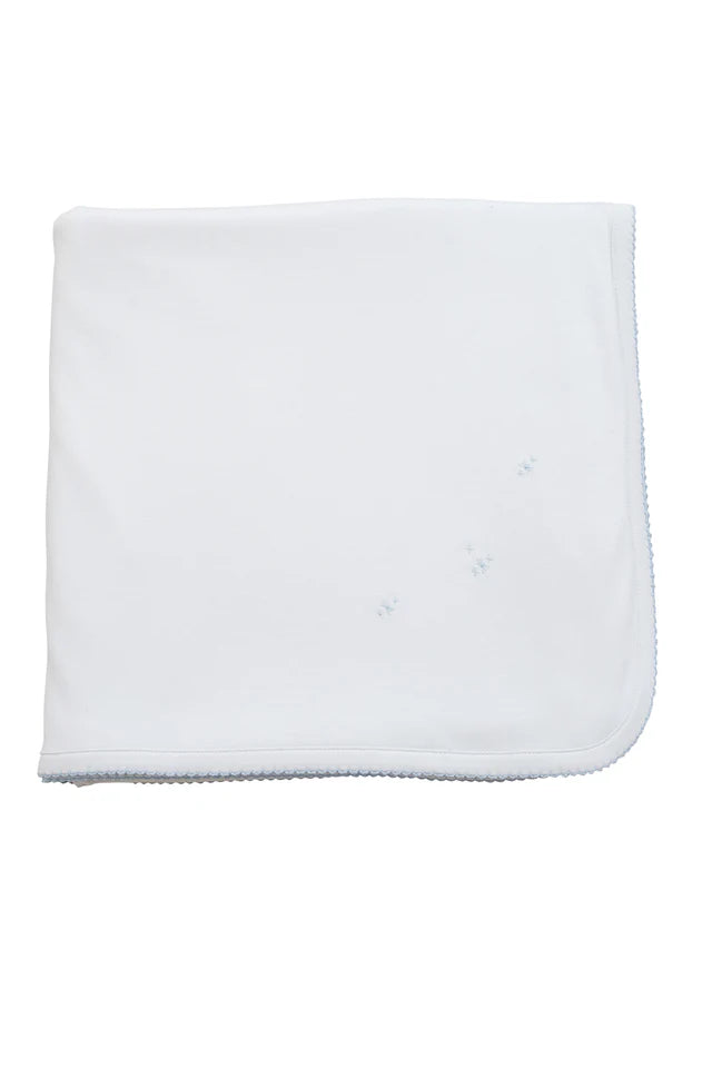Knit Blanket White with Blue