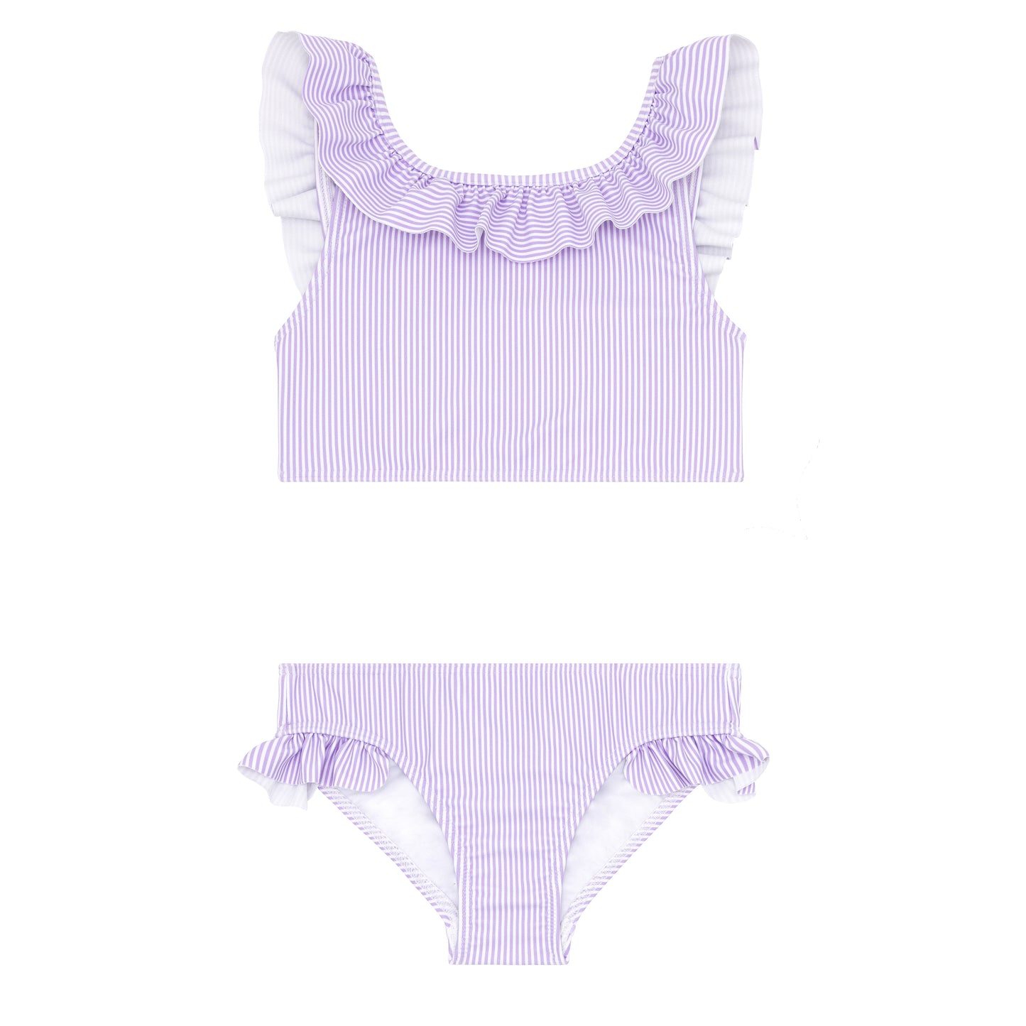 Lavender Micro Stripe Ruffle Neck Bikini