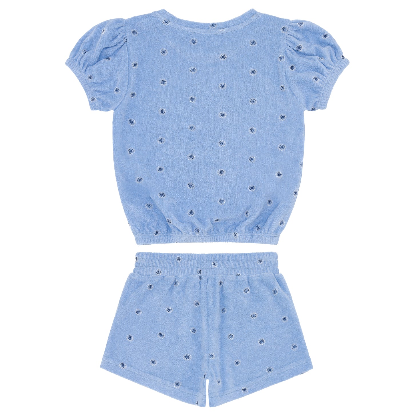 Vista Blue Daisy French Terry Puff Sleeve Shorts Set
