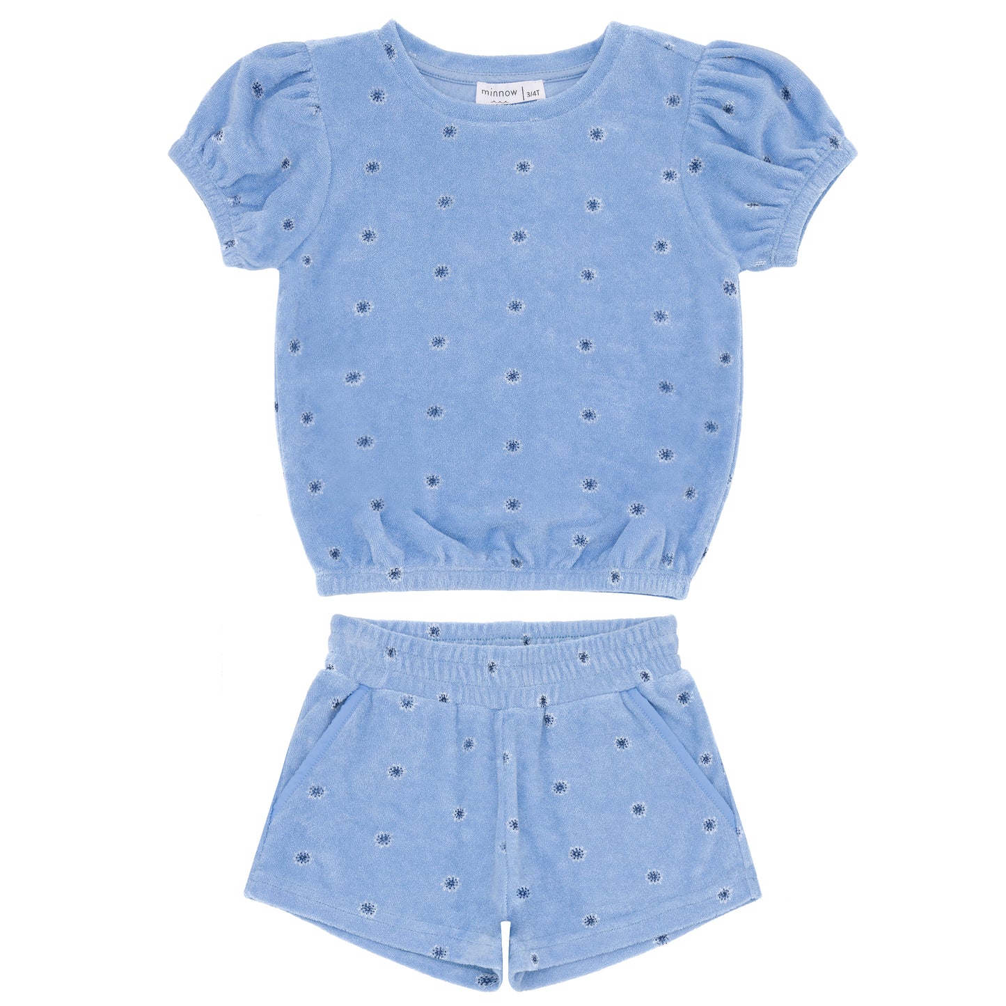 Vista Blue Daisy French Terry Puff Sleeve Shorts Set