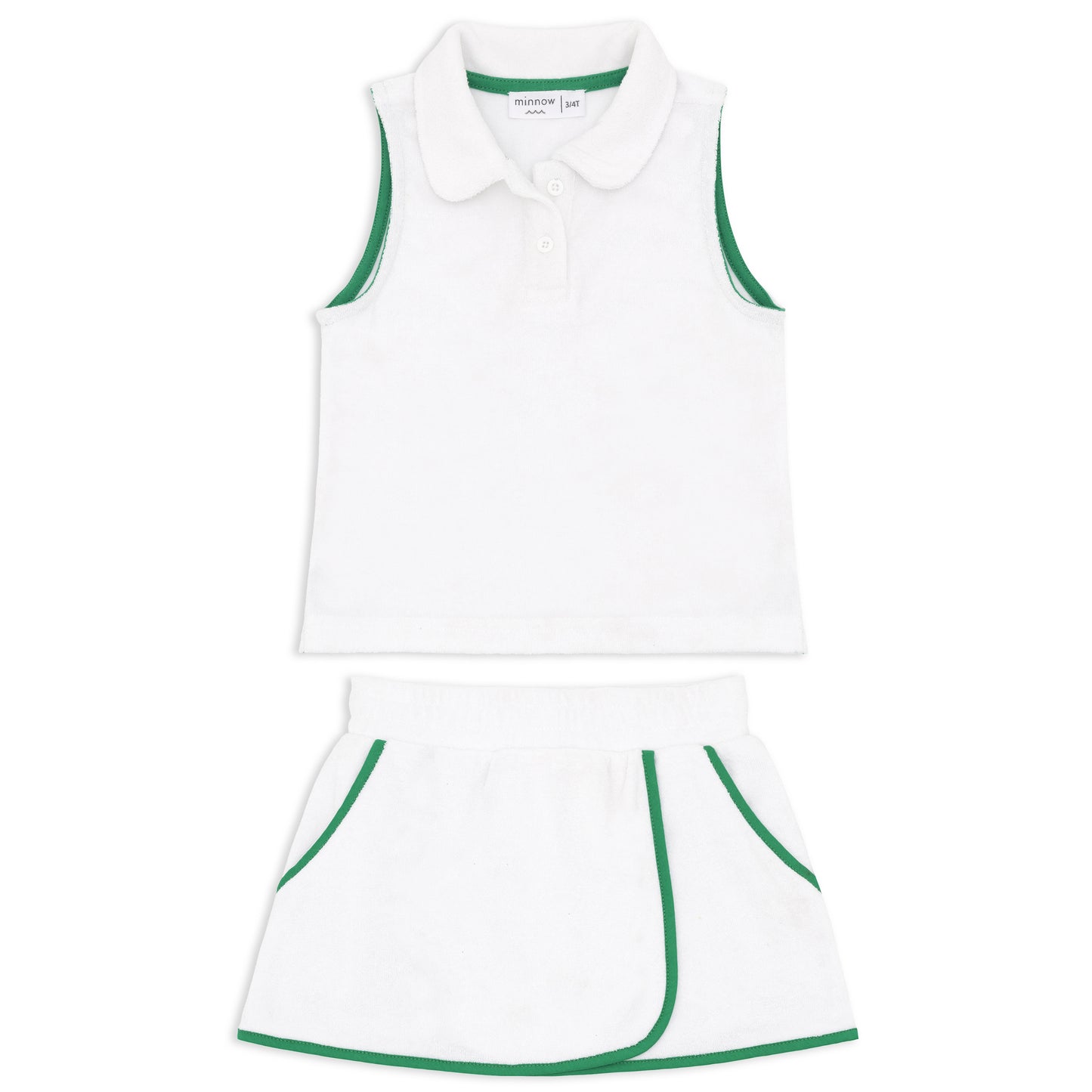 White French Terry Top and Skort Set with Deep Mint Trim