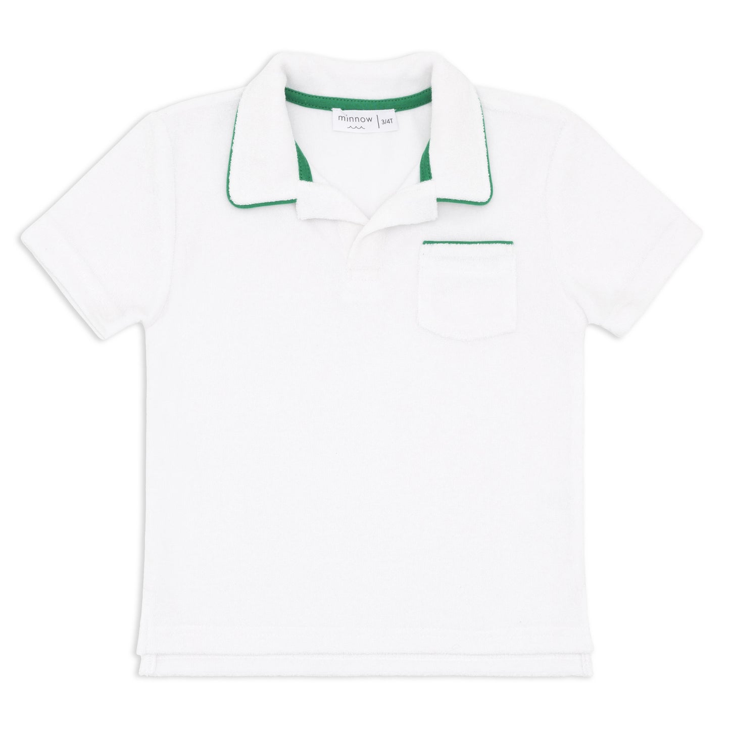 Unisex White French Terry Polo with Deep Mint Trim