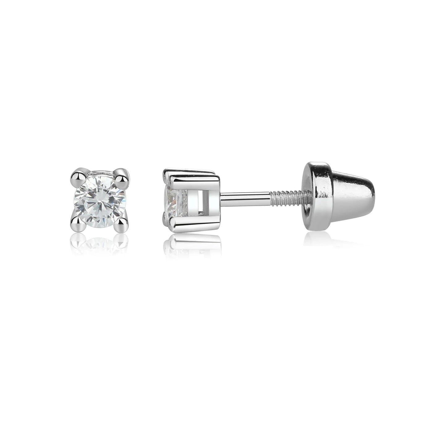 Sterling Silver Clear Screw Back Earrings