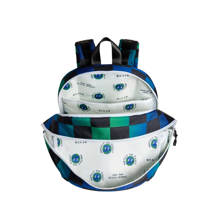 Kane Double Pocket Backpack Blue Puffer Check
