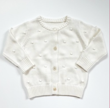 White Pompom Cardigan