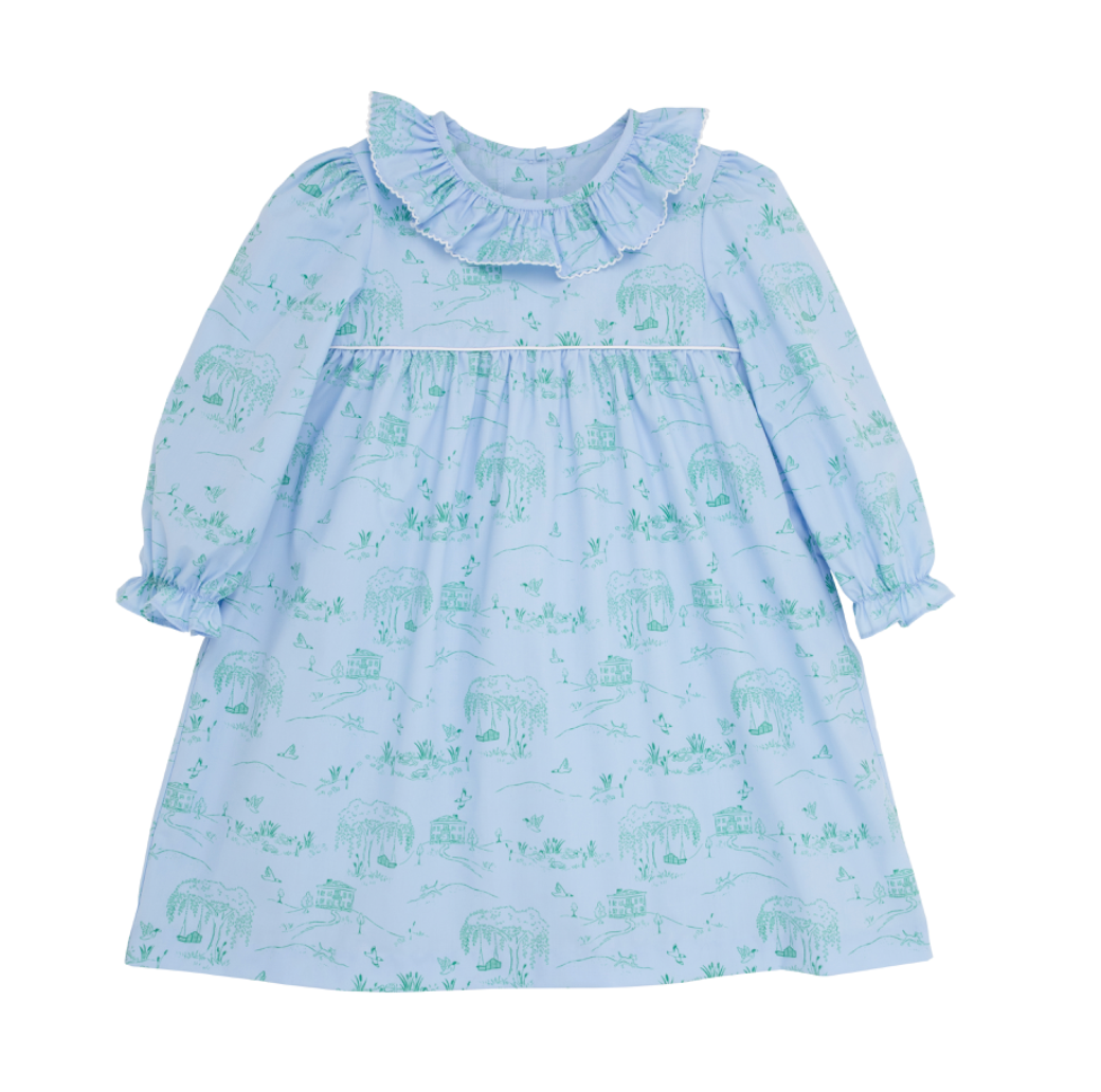 Long Sleeve Ramona Ruffle Dress Broadcloth Germantown Toile/Worth Avenue White