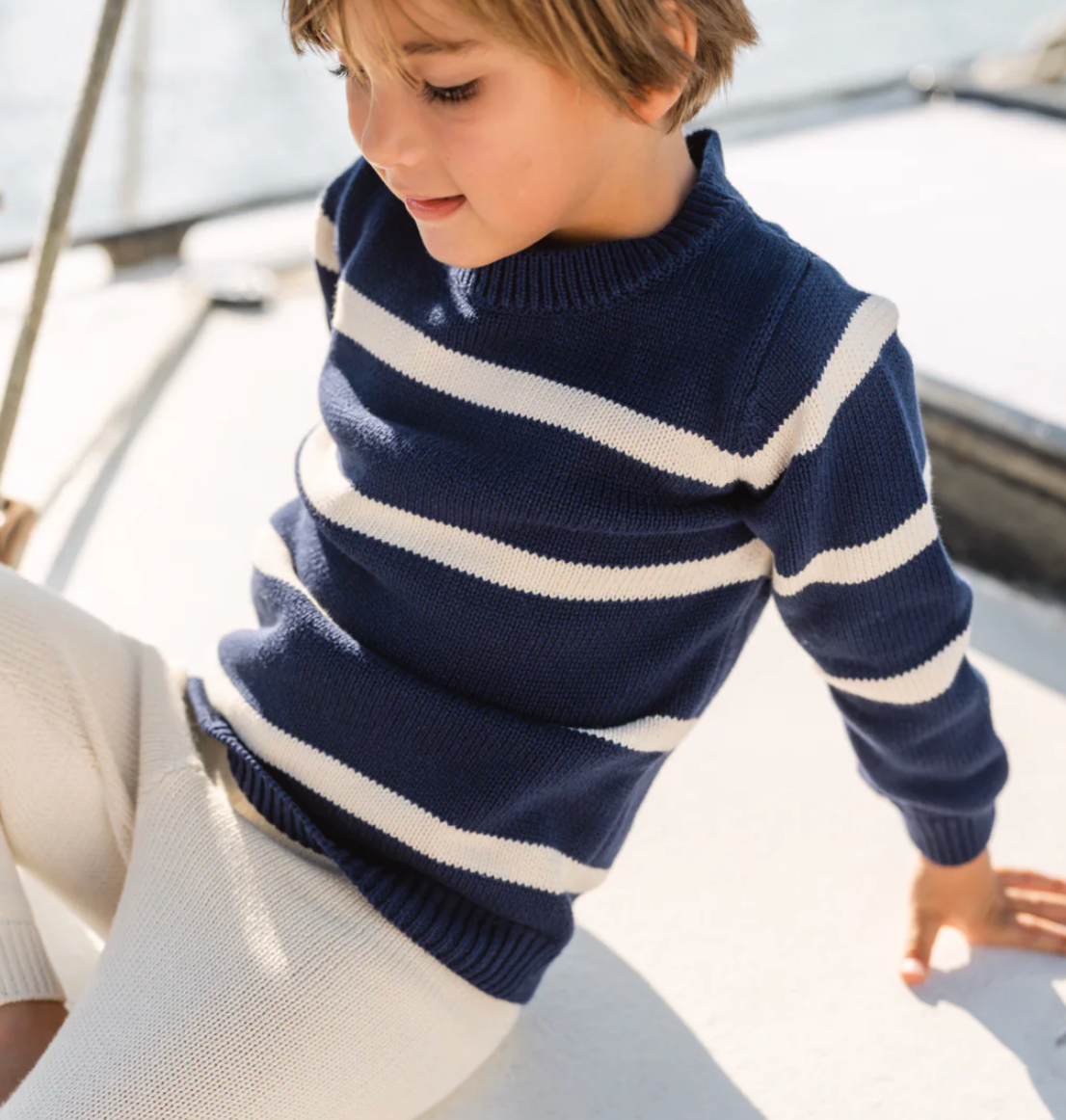 Unisex Navy/Cream Wide Stripe Knit Sweater