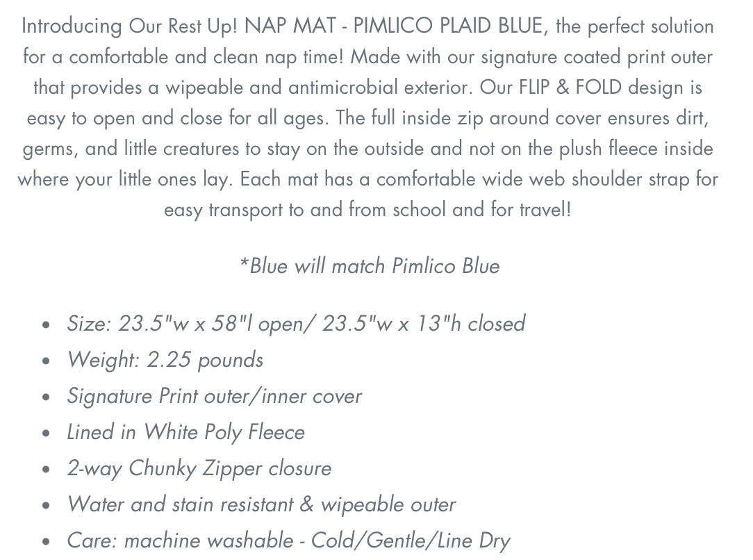 Nap Mat Rest Up! Pimlico Plaid Blue