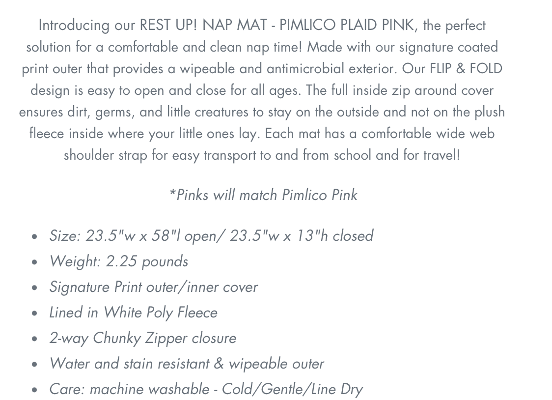 Nap Mat Rest Up! Pimlico Plaid Pink