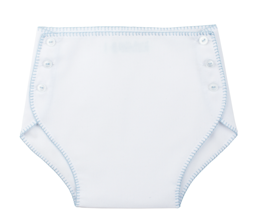 White/Blue Button Diaper Cover