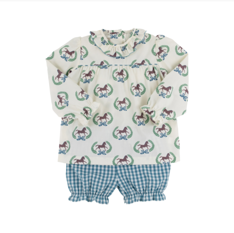 Bon Air Bloomer Set Broadcloth Highland Horses/Barnsley Blue Gingham